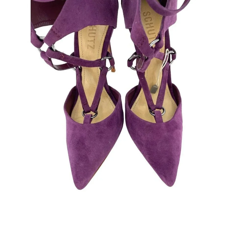 Schutz Dezi Purple Suede Leather Pointed Toe Stiletto Pumps Heels Sz 5 NIB